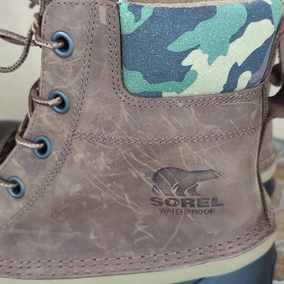 J. Crew / Sorel Cheyanne Tobacco  Men's Waterproof Camo Duck Boots Size 12 - Picture 7 of 14